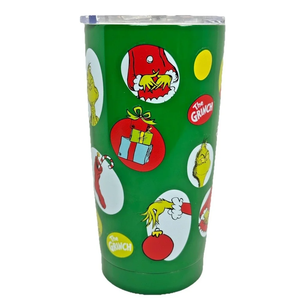 The Grinch 20oz Stainless Steel Tumbler Bioworld Christmas Cup with Lid